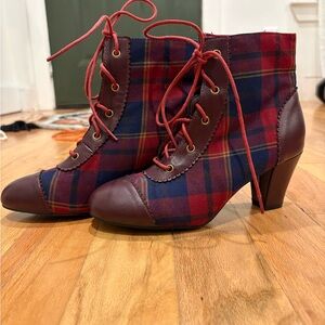 Stylish Plaid Lace-Up Boots - Red and Blue
